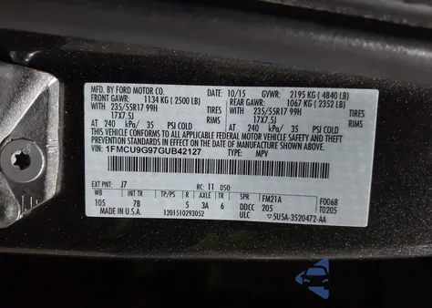 2016 Ford Escape Se from USA, damaged, VIN 1FMCU9G97GUB42127